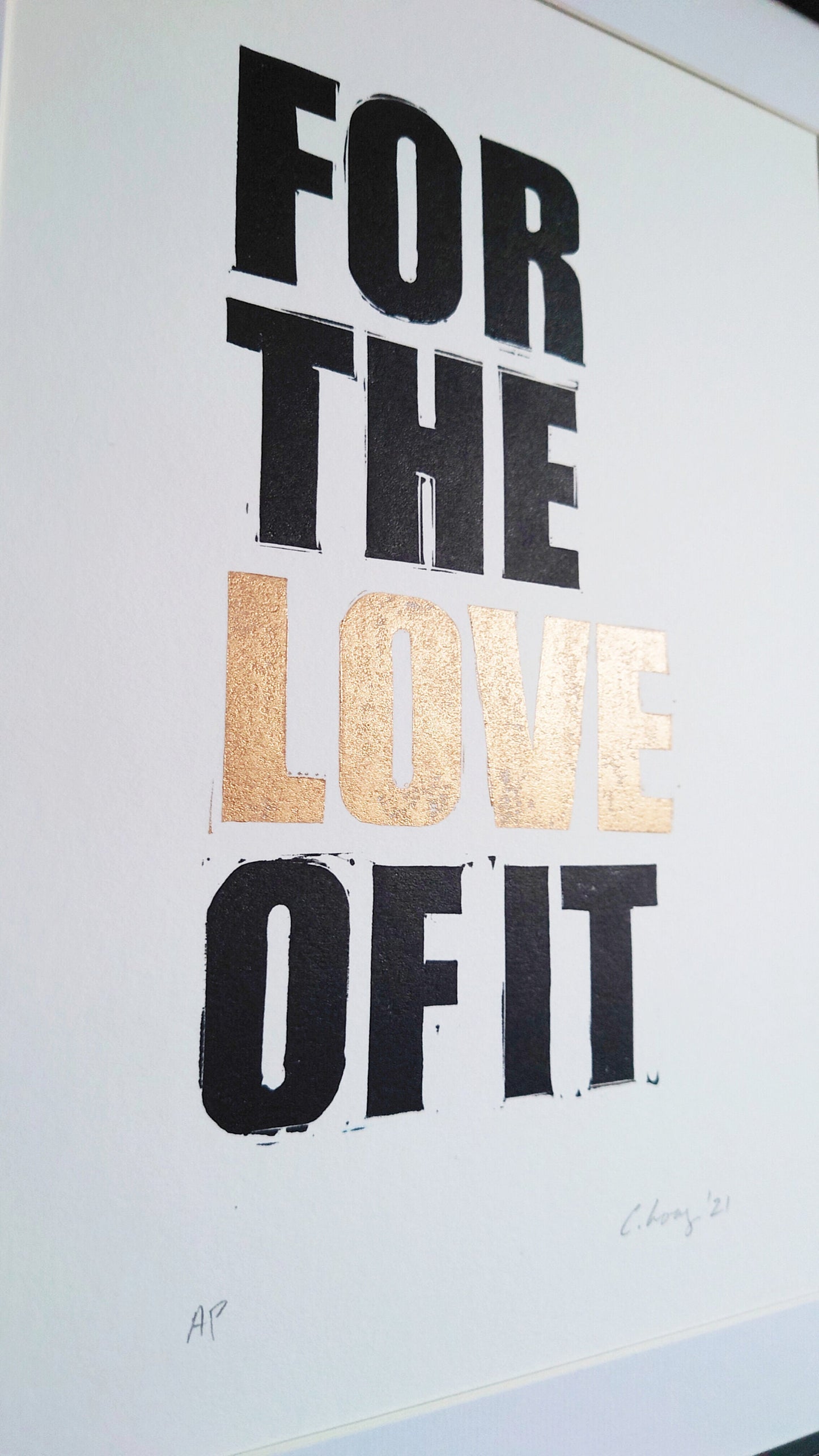Original linocut print - 'For the Love of It' (Black and Gold) -Home Decor, Wall Art