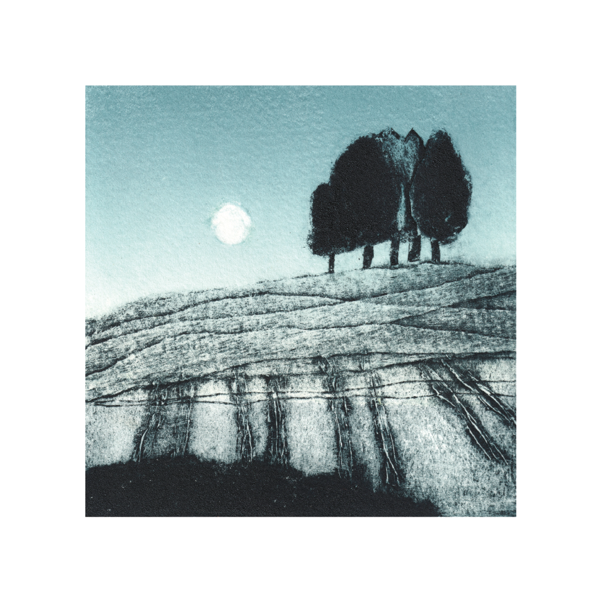 Moon over Fields - 15x15cm Giclee art print