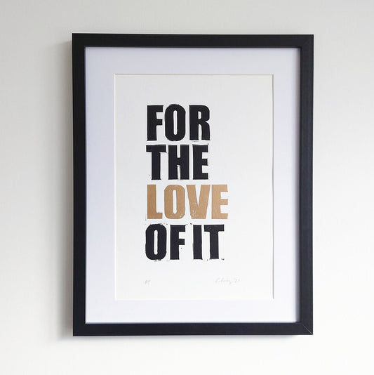 Original linocut print - 'For the Love of It' (Black and Gold) -Home Decor, Wall Art